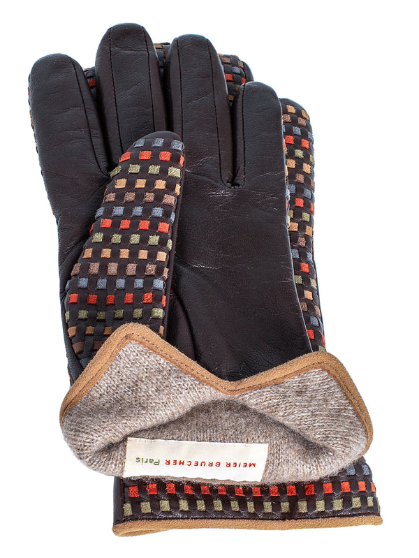 Women’s Handmade Leather Cashmere Marron Multicolor Glove