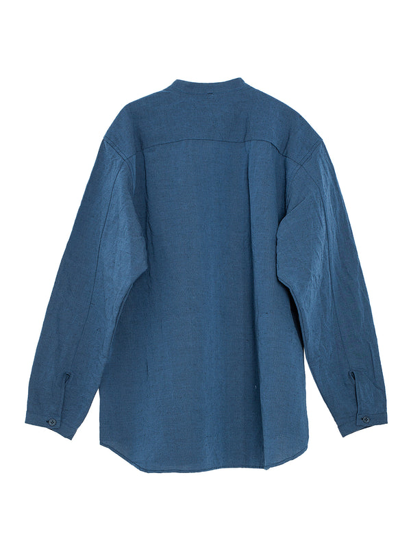 R16S7 Cotton Linen Shirt Blue Metal