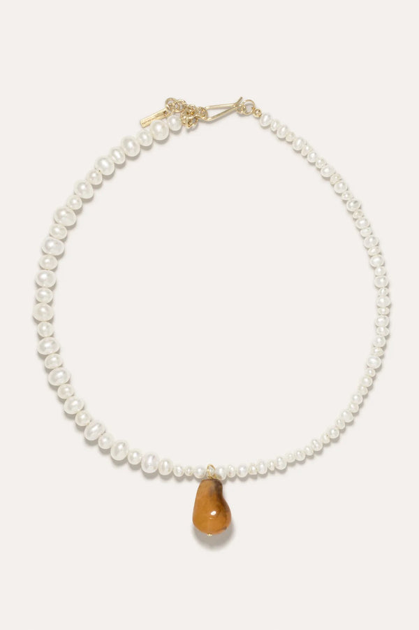 Pearl and Tortoise Shell Bio Resin Gold Vermeil Necklace Completedworks