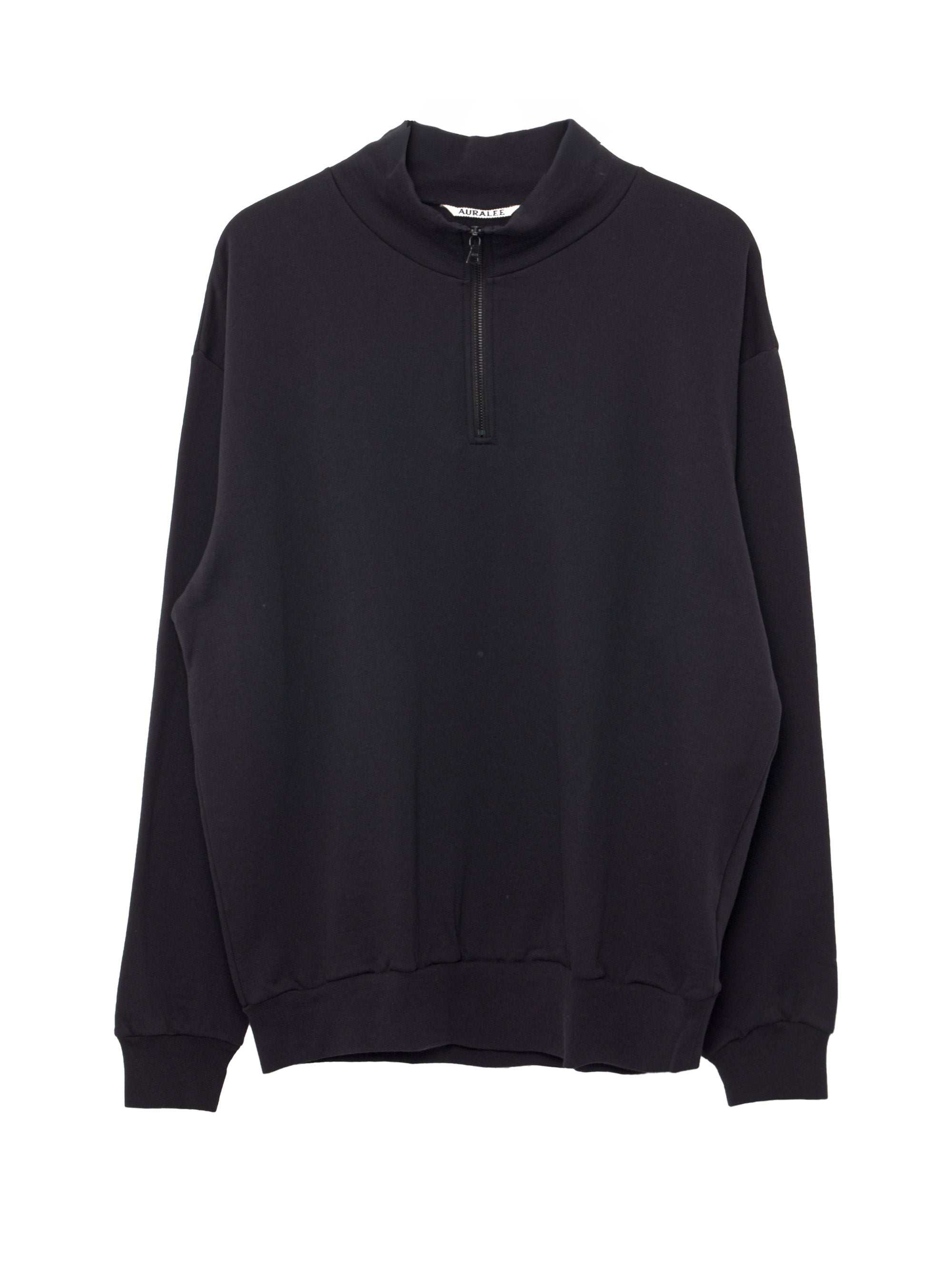 Auralee Men's Elastic High Gauge Sweat Half Zip Pullover Ink Black