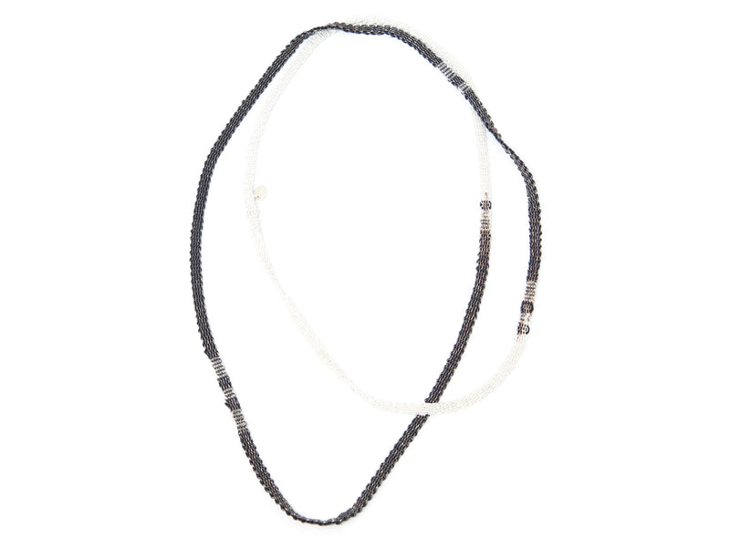 Silver And Oxidized Silver Silk Necklace Long
