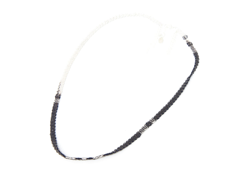 Silver And Oxidized Silver Silk Necklace Short