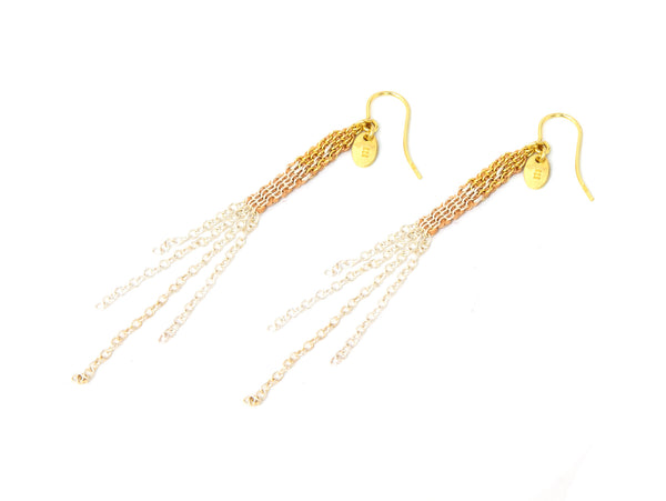 Silver Gold Plated And Rose Silk Earrings