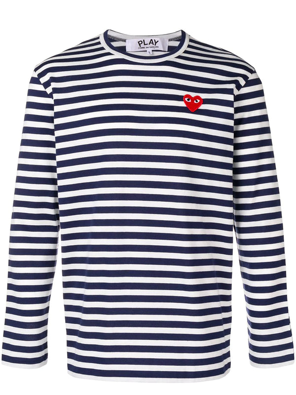 CDG Play Men’s Long Sleeve T Navy and White Striped