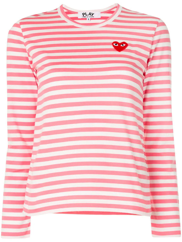 CDG Play Women's Long Sleeve T Pink and White Striped