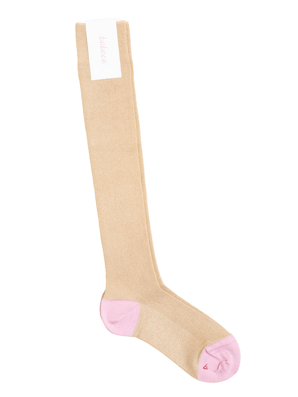 Lurex Fine Robbed Knee High Socks Gold