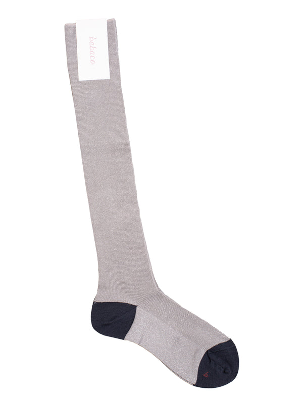 Lurex Fine Robbed Knee High Socks Silver