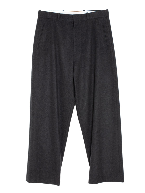 Wool Flannel Wide Trousers Charcoal