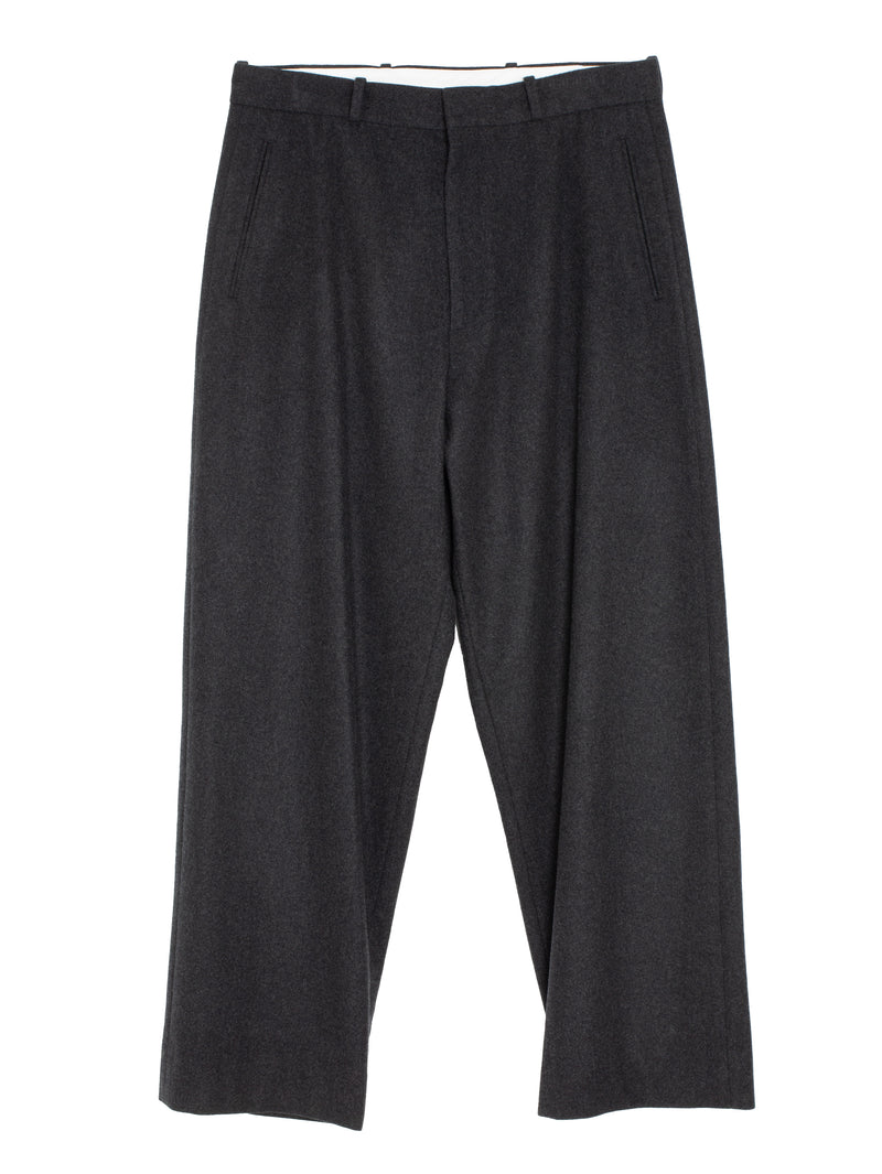 Wool Flannel Wide Trousers Charcoal