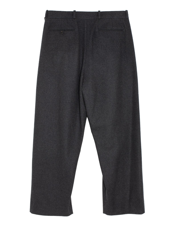 Wool Flannel Wide Trousers Charcoal