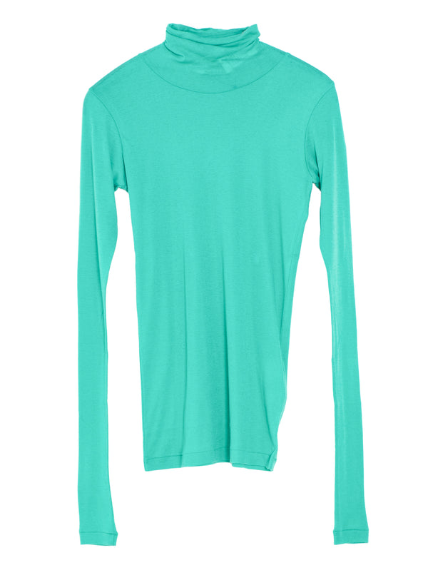 Women's Super High Gauge Sheer Rib Turtle Neck Long Sleeve Jade Green