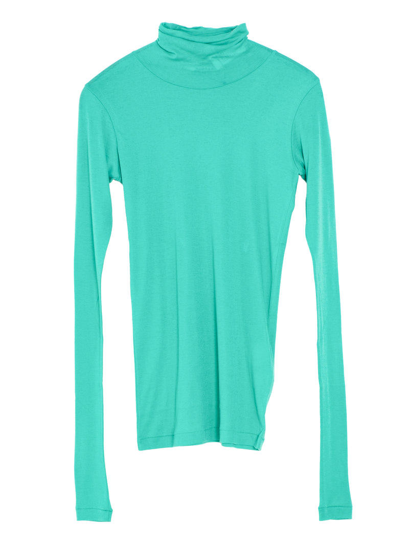 Women's Super High Gauge Sheer Rib Turtle Neck Long Sleeve Jade Green