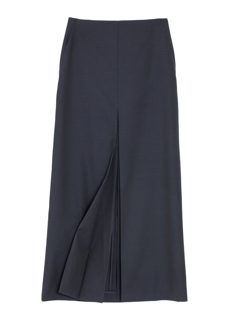 Women's  Kid Mohair Hop Sack Slit Skirt Dark Navy