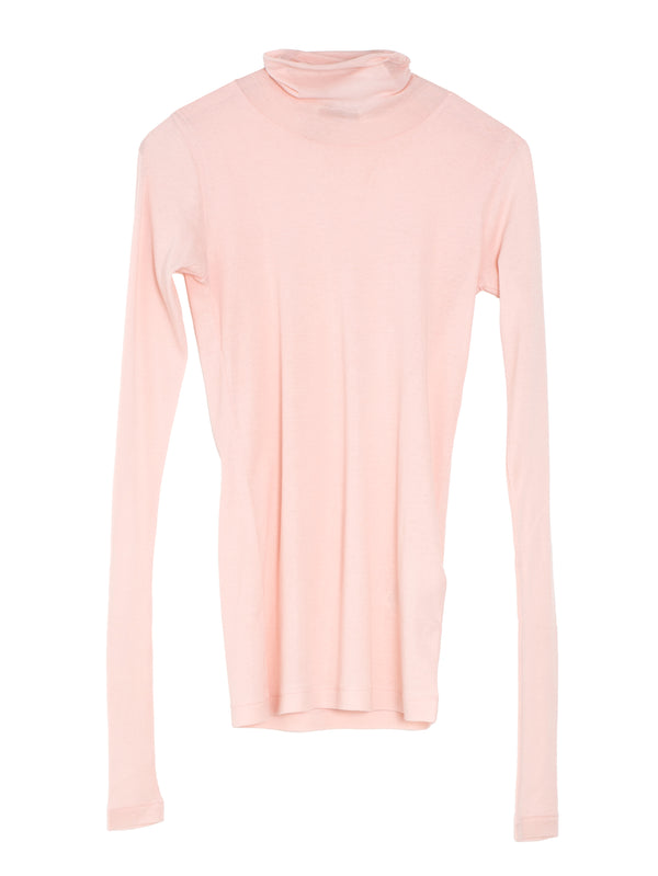 Women's Super High Gauge Sheer Rib Turtle Neck Long Sleeve Light Pink