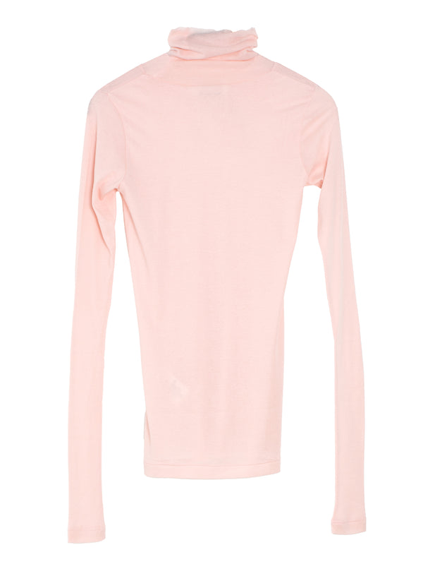 Women's Super High Gauge Sheer Rib Turtle Neck Long Sleeve Light Pink
