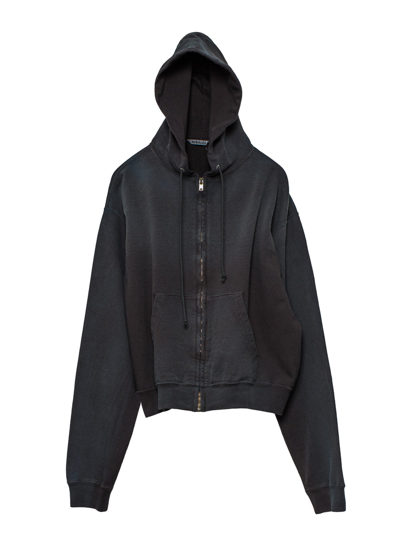 Auralee Men's Product Dyed Pima Light Sweat Zip Parka Ink Black – Opia