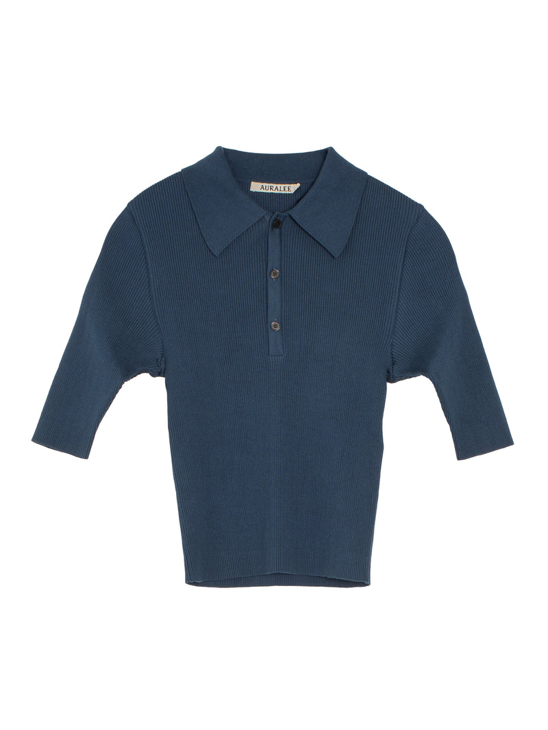 Women's Cotton High Gauge Rib Knit Polo Navy