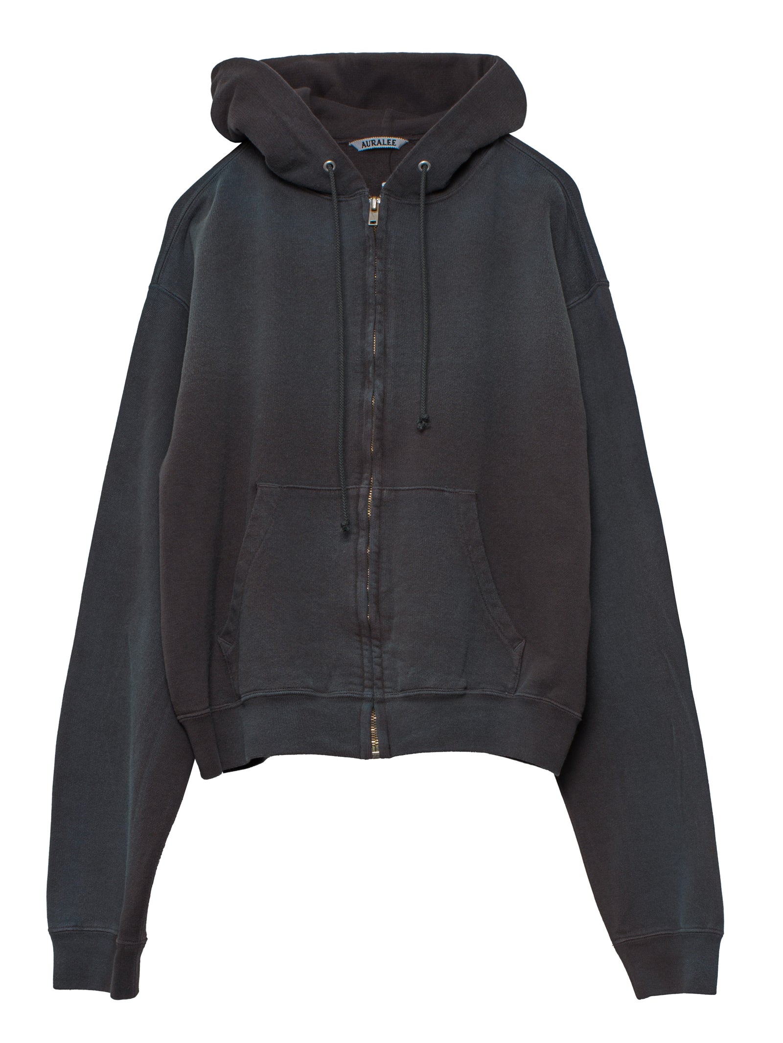 Auralee Men's Product Dyed Pima Light Sweat Zip Parka Ink Black – Opia