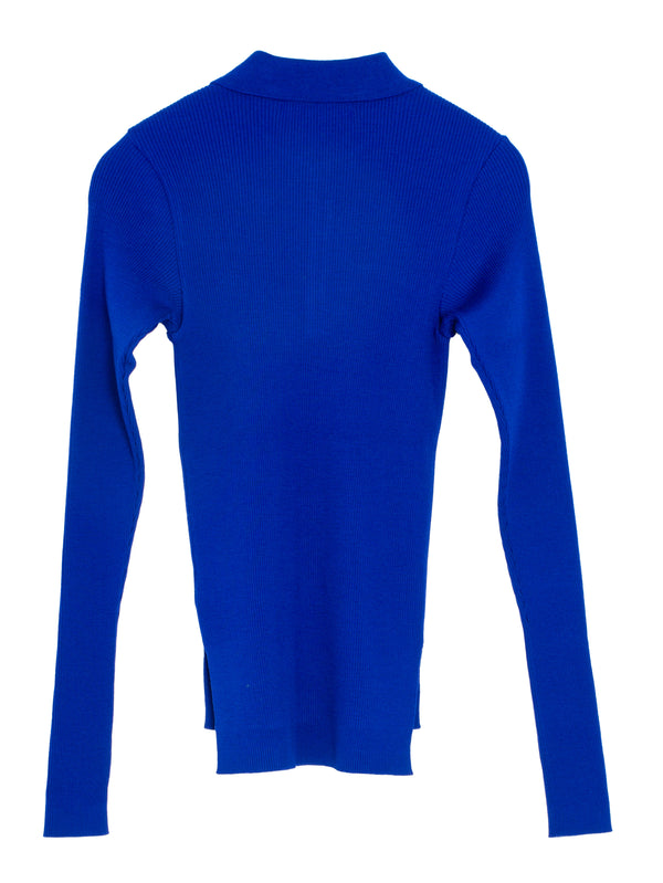 Women's Super Fine Wool High Gauge Rib Knit Polo Royal Blue