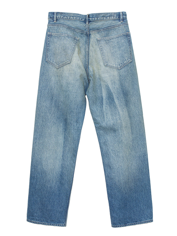 Men's Selvedge Faded Heavy Denim Wide Pants Faded Indigo
