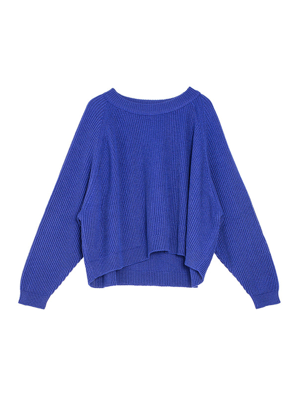 Deep Raglan Easy Sweater Linen Knit Ink Blue