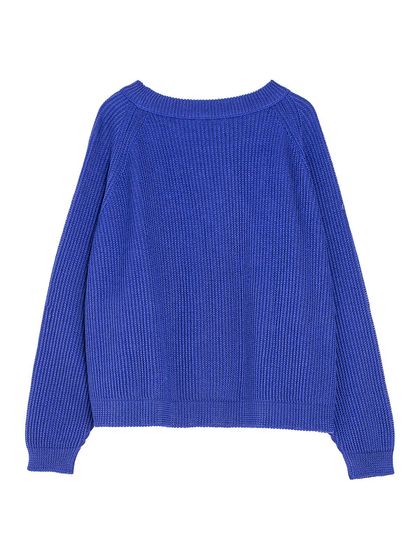 Deep Raglan Easy Sweater Linen Knit Ink Blue
