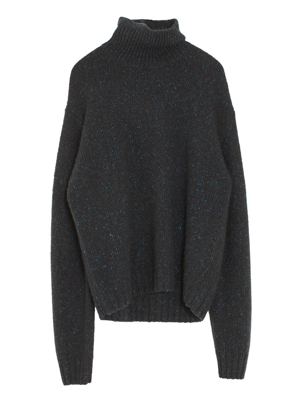 Men's Cashmere Melange Knit Turtle Top Navy Black