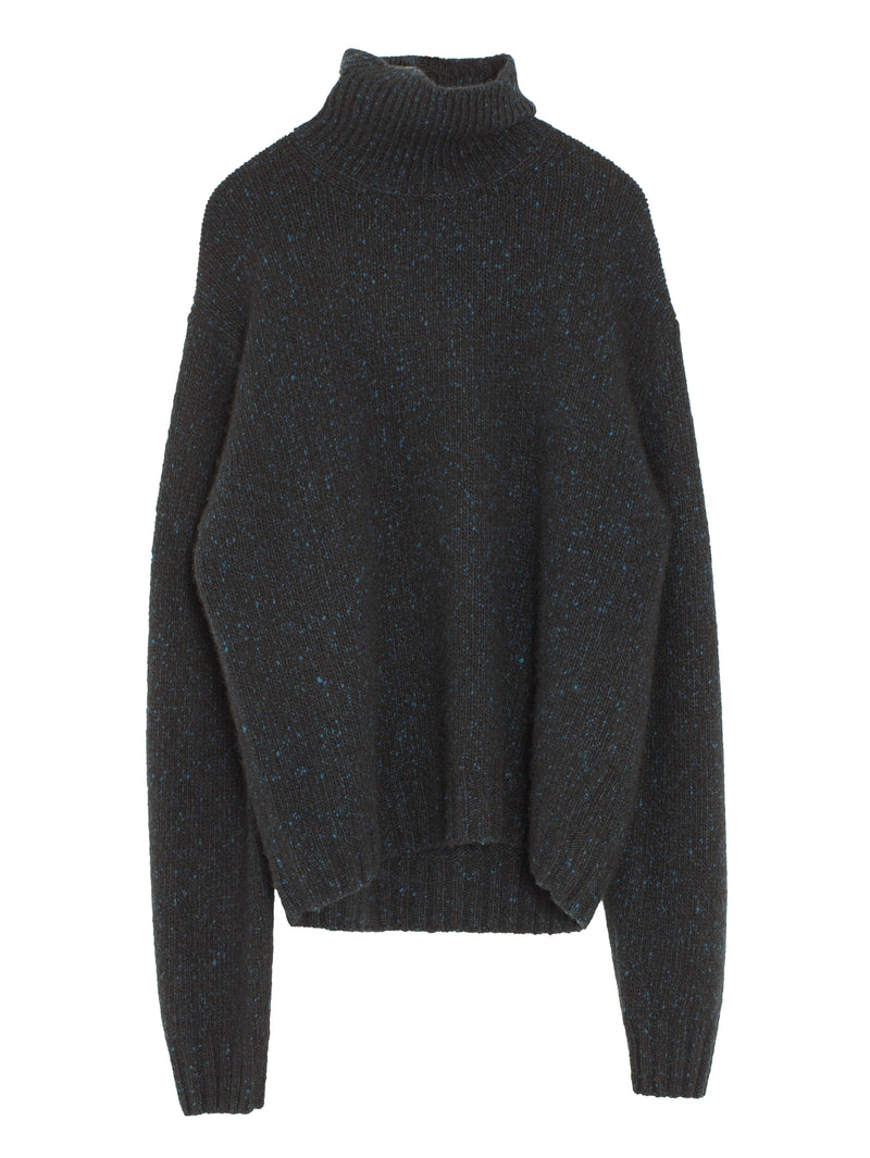 Men's Cashmere Melange Knit Turtle Top Navy Black