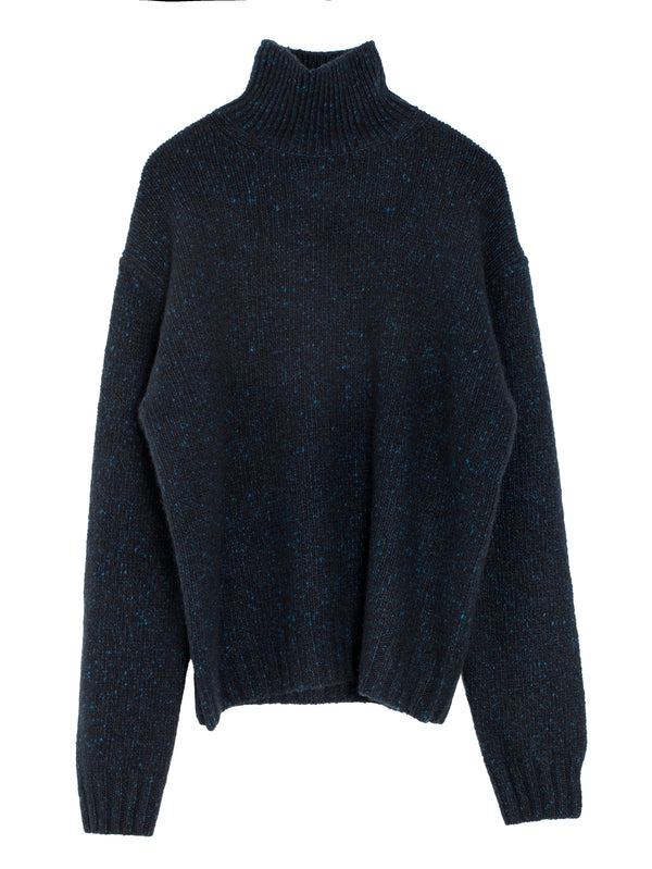 Women's Cashmere Melange Knit Turtle Top Navy