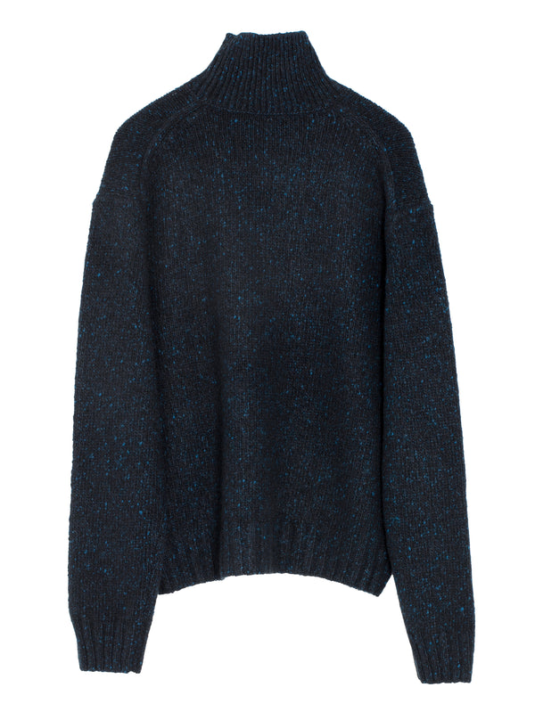 Women's Cashmere Melange Knit Turtle Top Navy