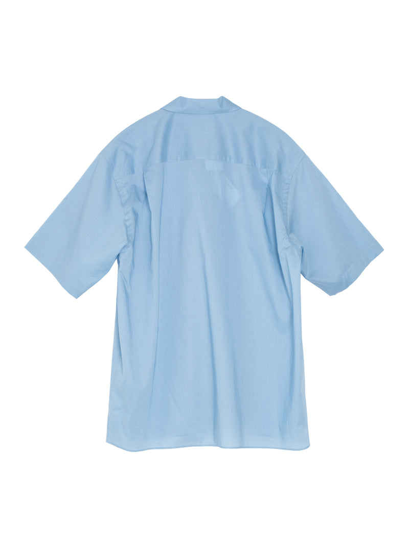 Men's Washed Finx Typerwriter Open Collar Half Sleeved Shirt Light Blue