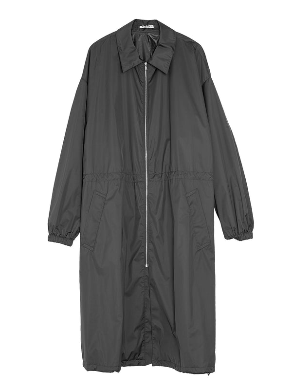Men's Hard Twist Polyester Satin Laminate Zip Coat Black