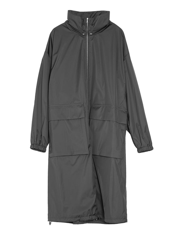 Women’s Hard Twist Polyester Satin Laminate Zip Coat Black