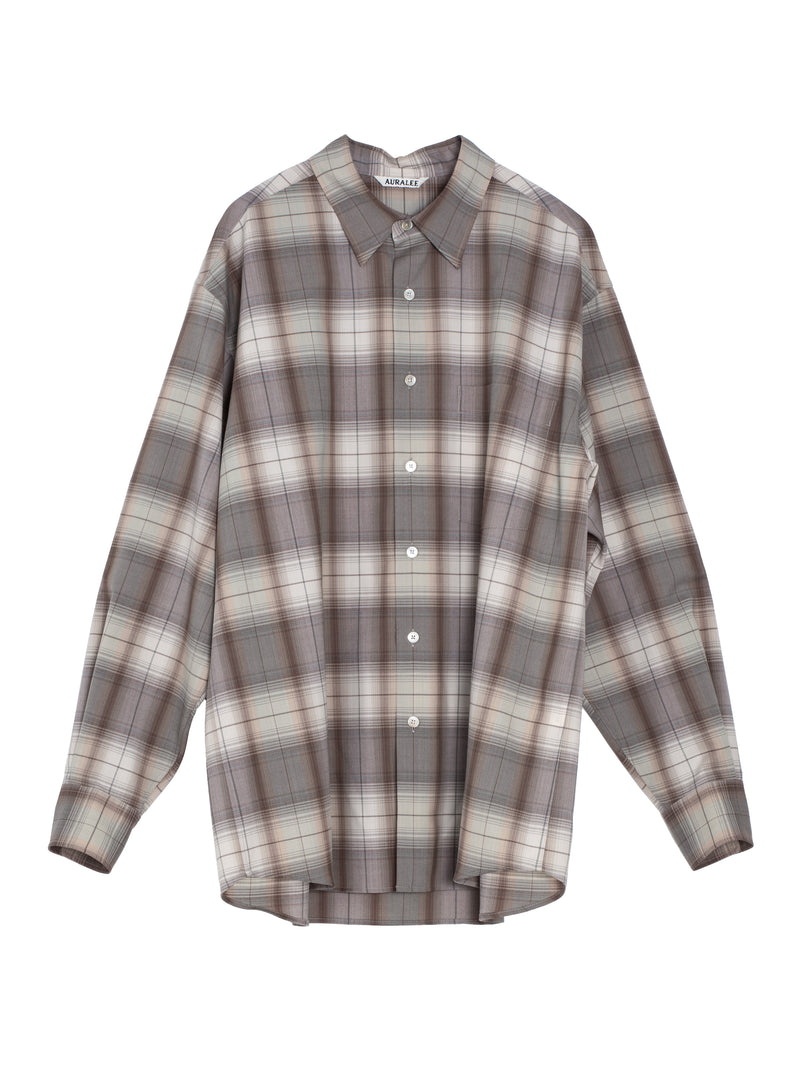 Men’s Super Light Wool Check Shirt Gray Brown Check
