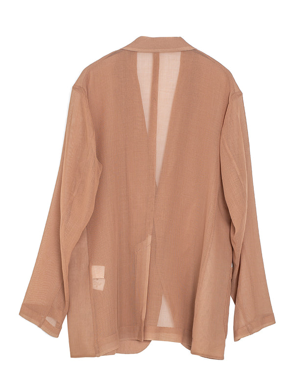Wool Recycle Polyester Leno Sheer Jacket Brown