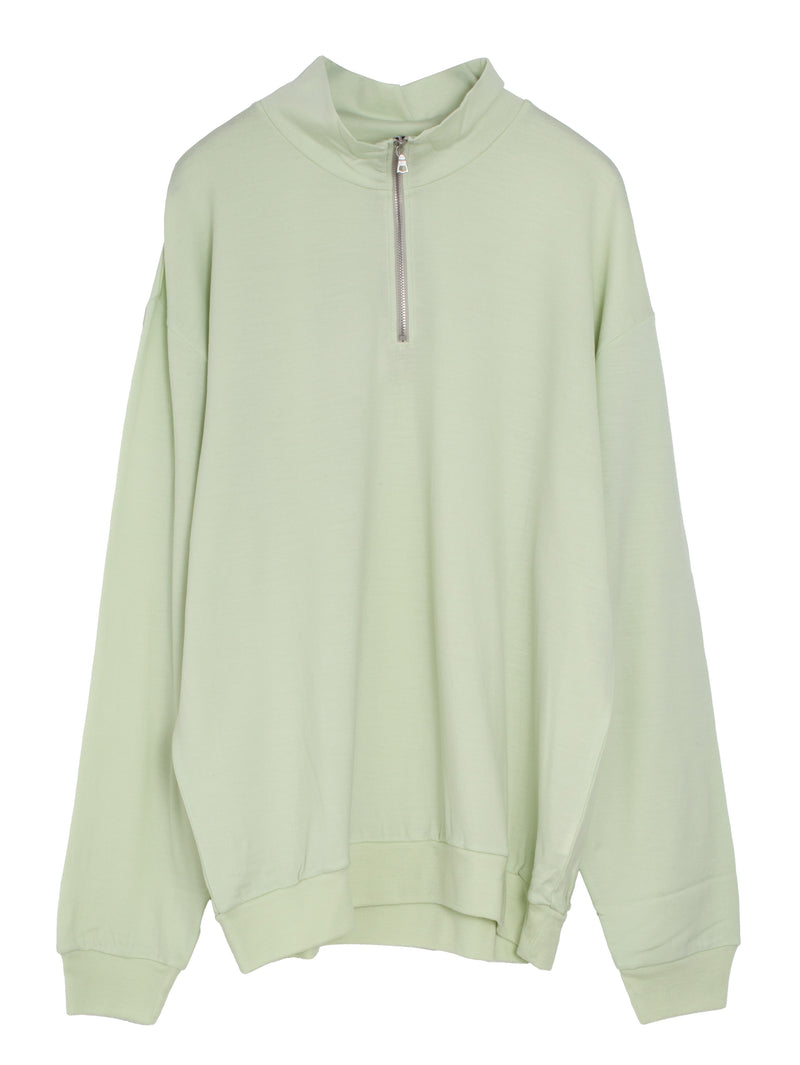 Men's Light Wool Sweat Half Zip Pullover Pale Lime