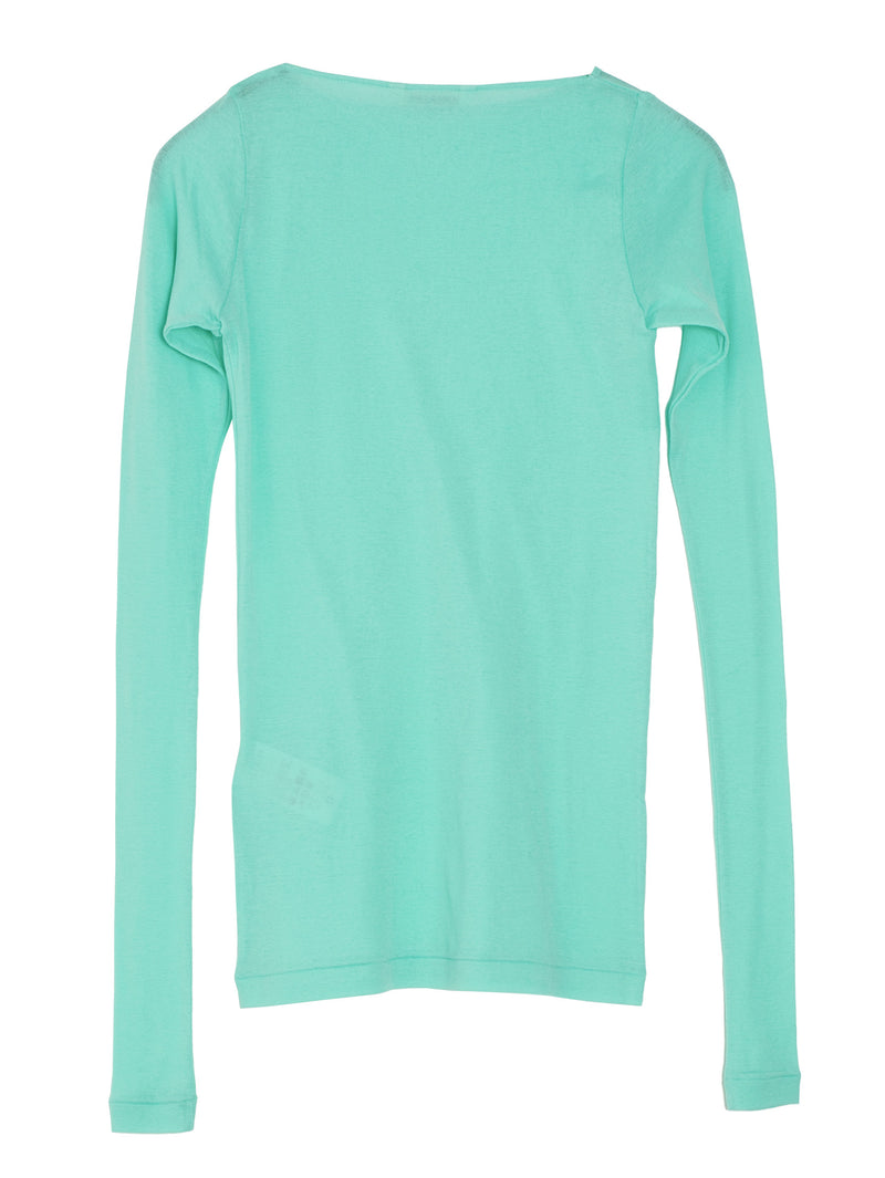 Women's Super High Gauge Sheer Rib Boat Neck Long Sleeve Tee Aqua Green