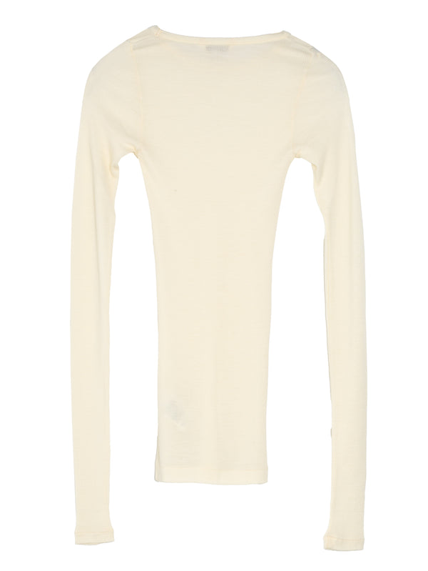 Women's Wool Silk Soft Rib Long Sleeve Tee Ivory