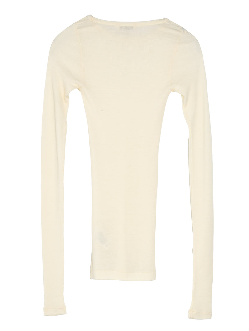 Women's Wool Silk Soft Rib Long Sleeve Tee Ivory