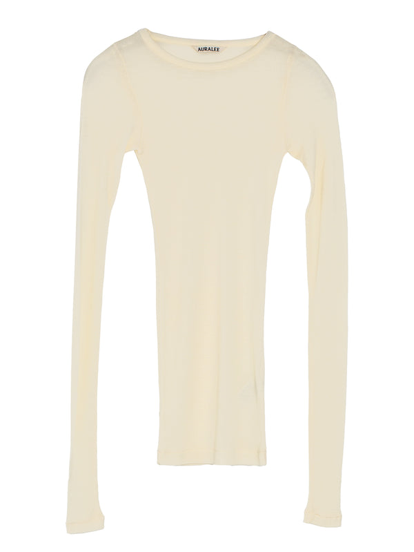 Women's Wool Silk Soft Rib Long Sleeve Tee Ivory