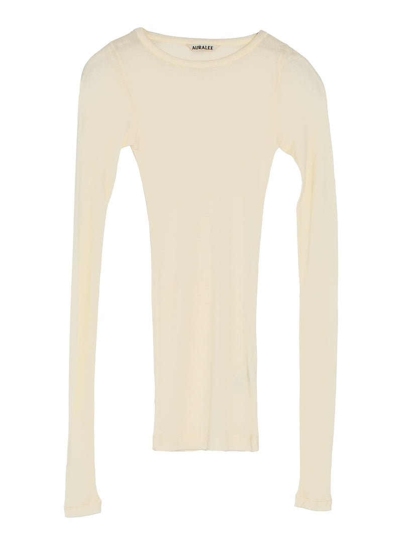 Women's Wool Silk Soft Rib Long Sleeve Tee Ivory