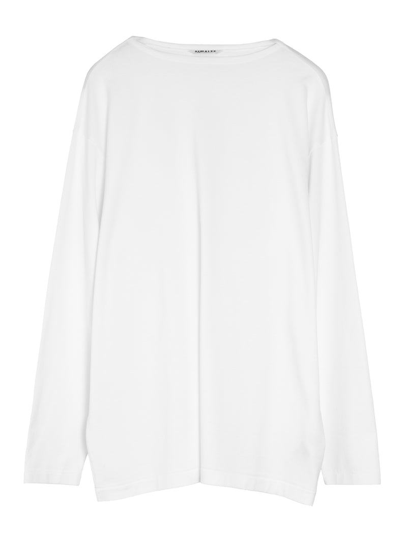 Men's Luster Plaiting Boat Neck Long Sleeve Tee White