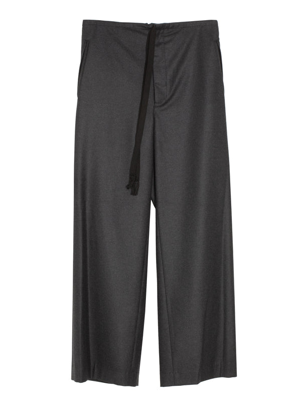 Women's Wool Fulling Flannel Drawstring Pants Top Charcoal