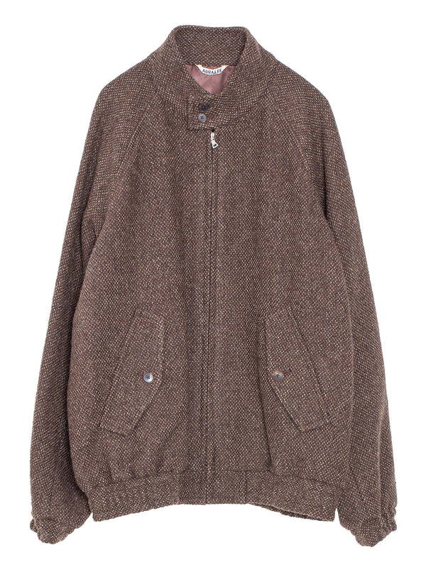 Men’s Lama Shetland Wool Tweed Zip Blouson Brown Tweed