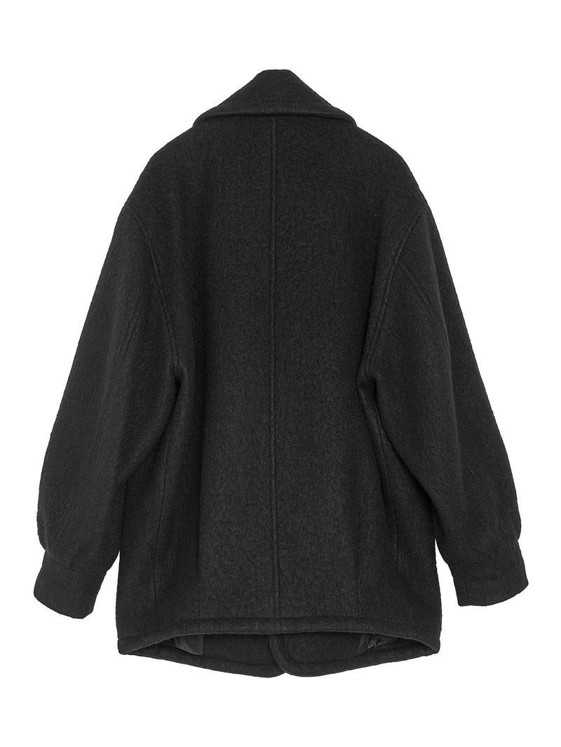 Women’s Brushed Alpaca Wool Melton Half Coat Black