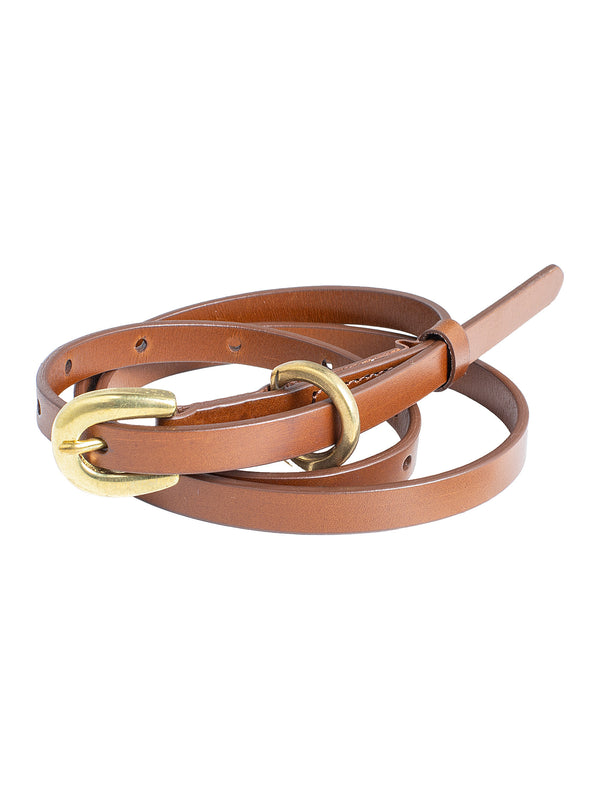 Women's Leather Narrow Belt Brown