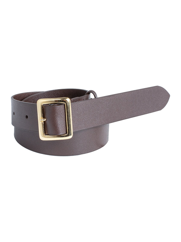 Women's Leather Square Buckle Belt Dark Brown