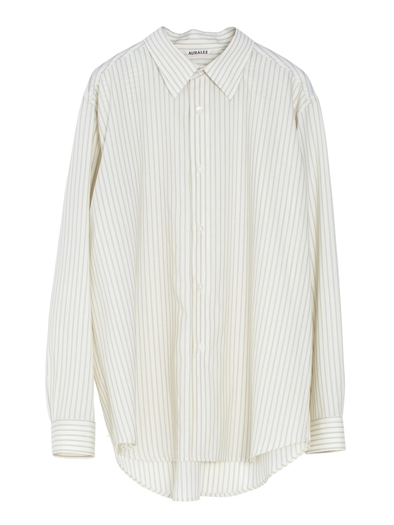 Women's Super Fine Wool Stripe Shirt Ivory Stripe