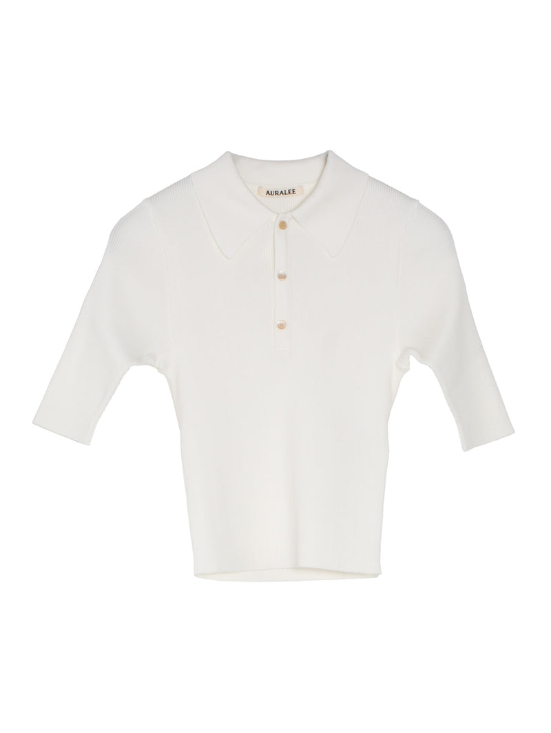 Women's Cotton High Gauge Rib Knit Polo White