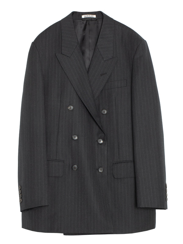 Women's Bluefaced Wool Double Breasted Jacket Charcoal Navy Stripe